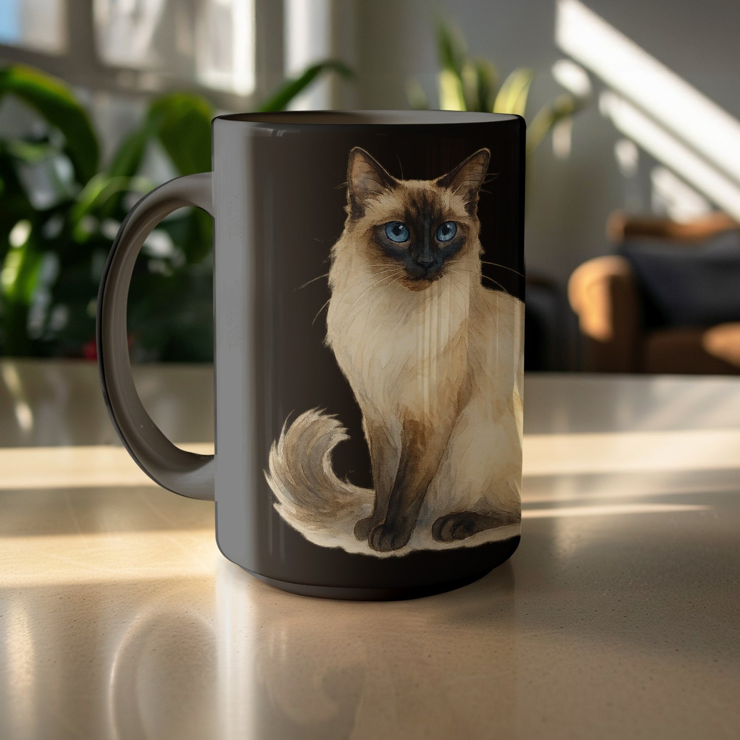 Elegant Siamese Cat Black Ceramic Mug product type