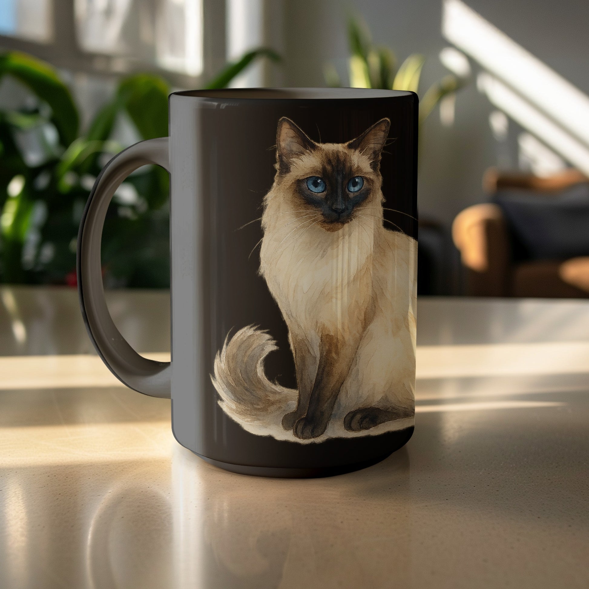 Elegant Siamese Cat Black Ceramic Mug product type