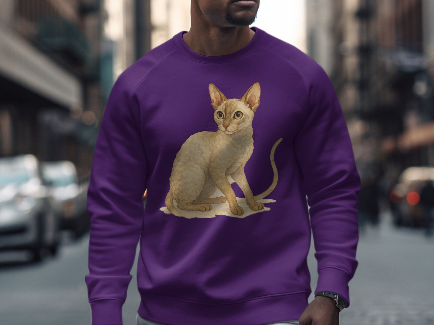 Purple Sweatshirt with Cat Design Sweatshirt product