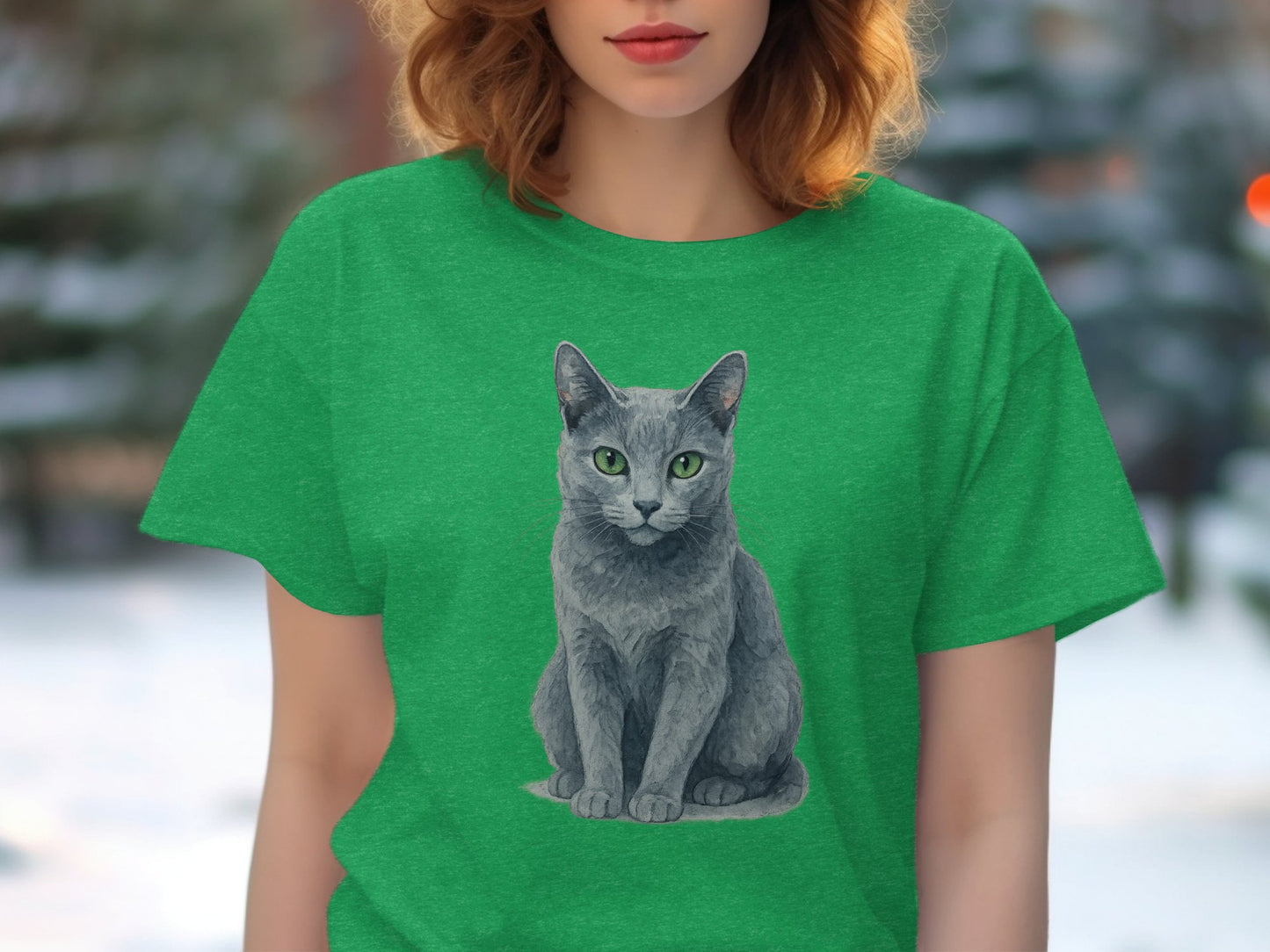 Green T-shirt with Realistic Cat Design T-shirt product