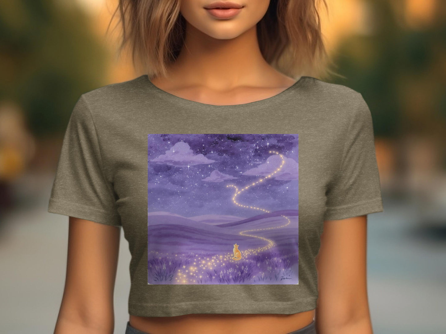 Dreamy Purple Night Sky Cat Women's Crop Top product