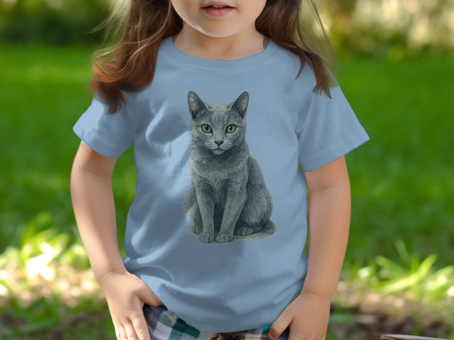 Girls Blue T-shirt with Gray Cat Print Graphic product type