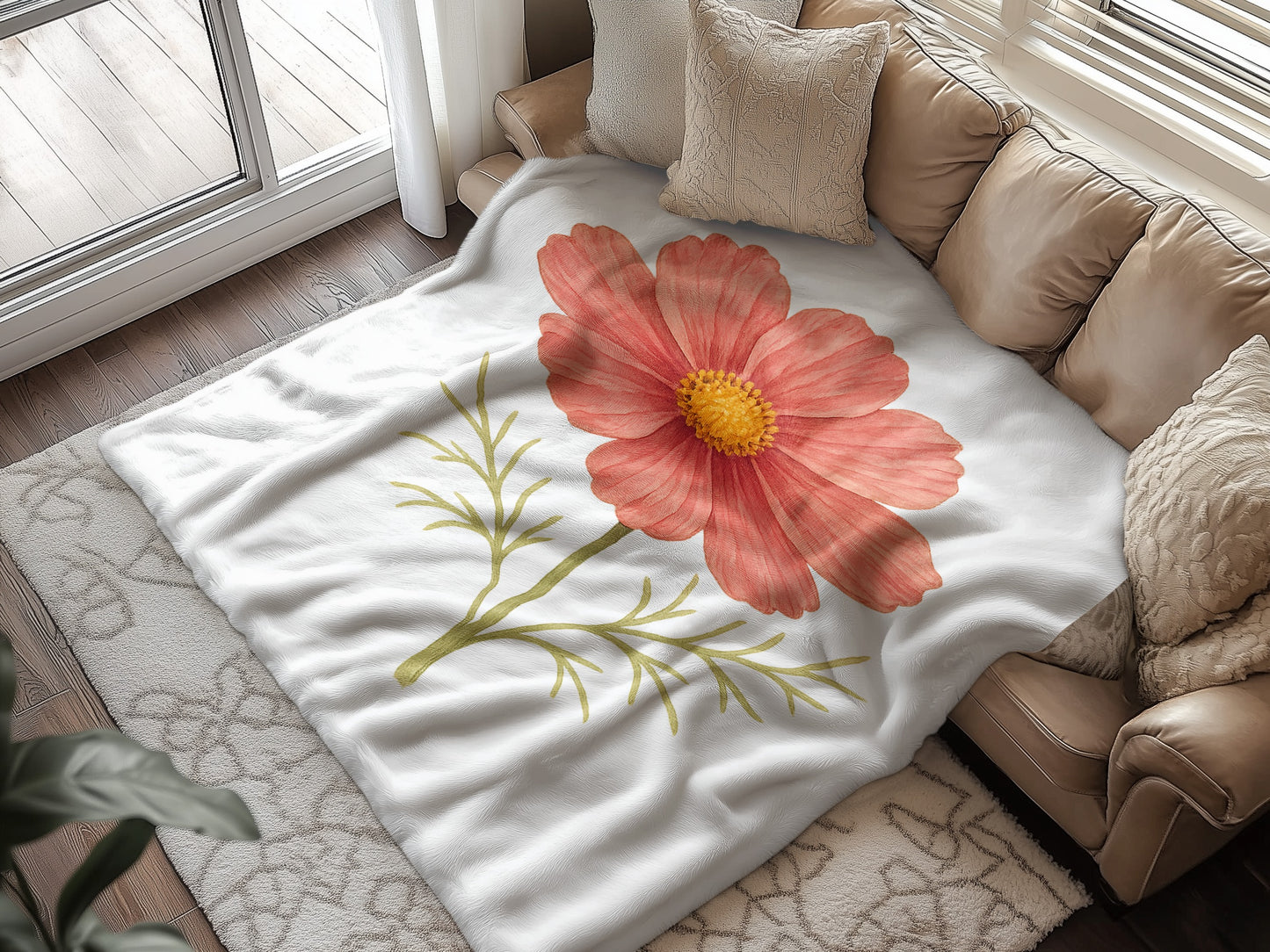 Cozy Blanket with Large Pink Flower Print product type