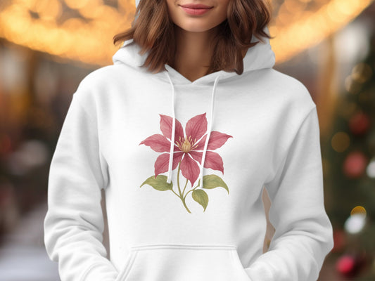 Floral Pink Poinsettia Graphic White Hoodie product