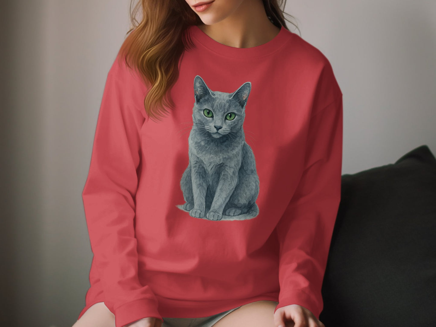 Cozy Red Sweatshirt Featuring Adorable Cat Print product type
