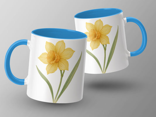 Beautiful Yellow Flower Printed on Blue Handle Mug product