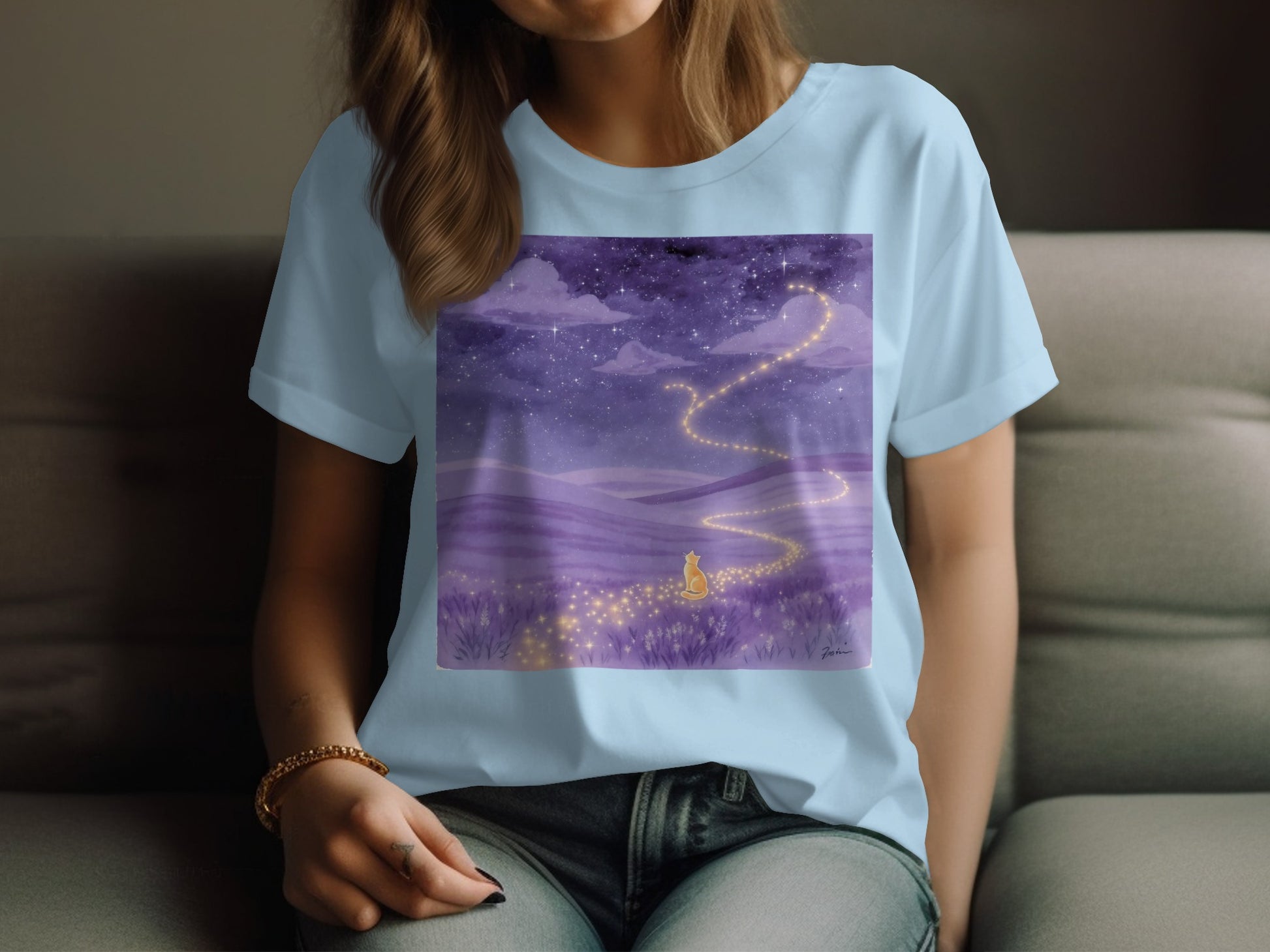 Enchanting Night Sky Cat Trail Graphic Tee product