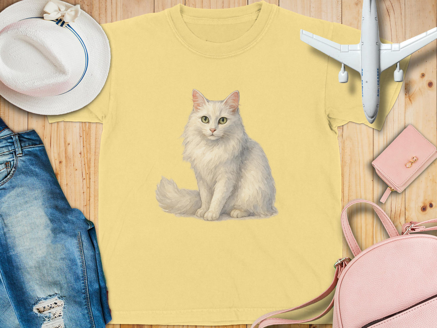 Adorable Cat Printed Tee in Yellow Casual Apparel Product