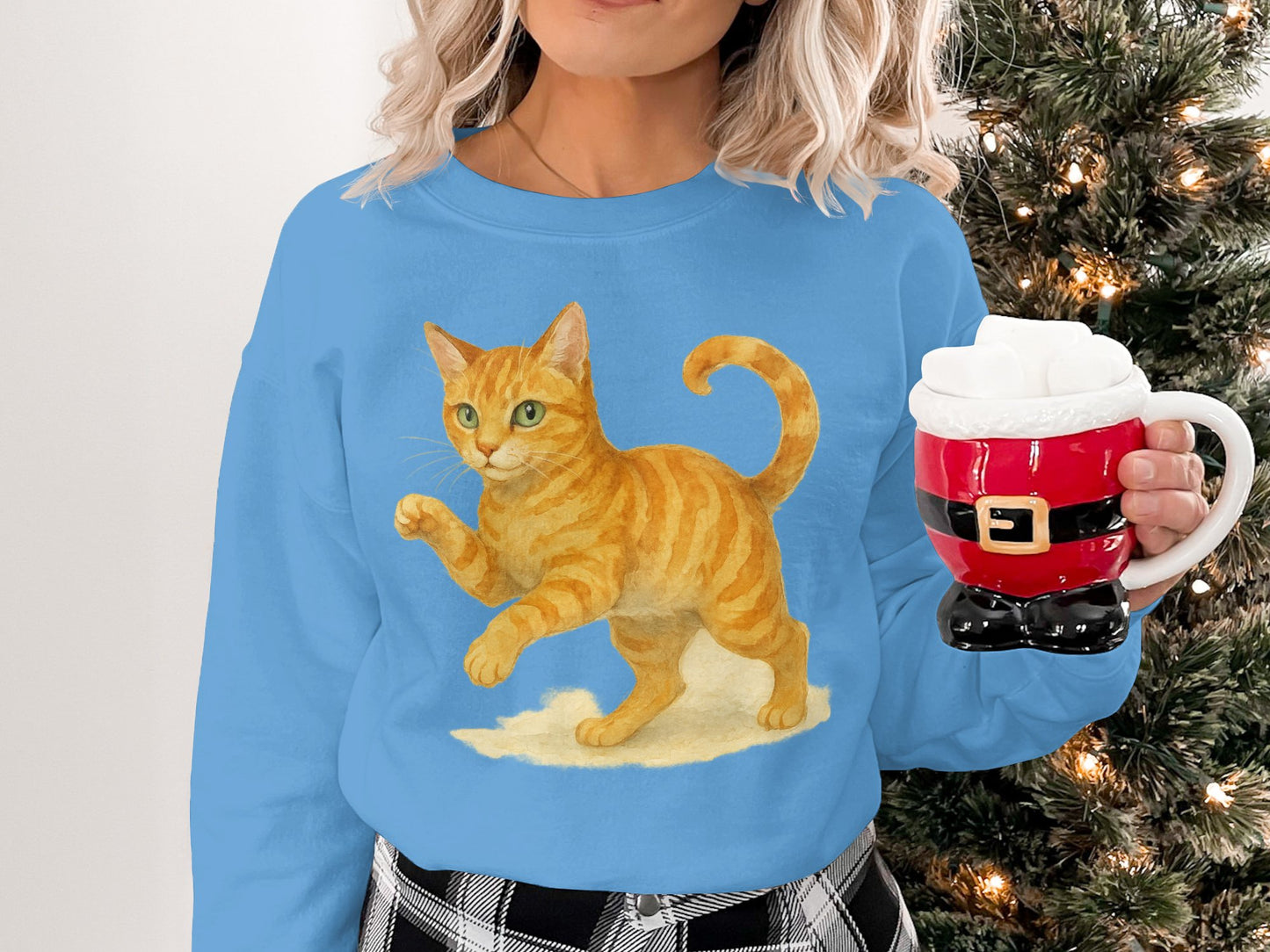 Festive Cat Print Blue Long Sleeve Sweatshirt product type