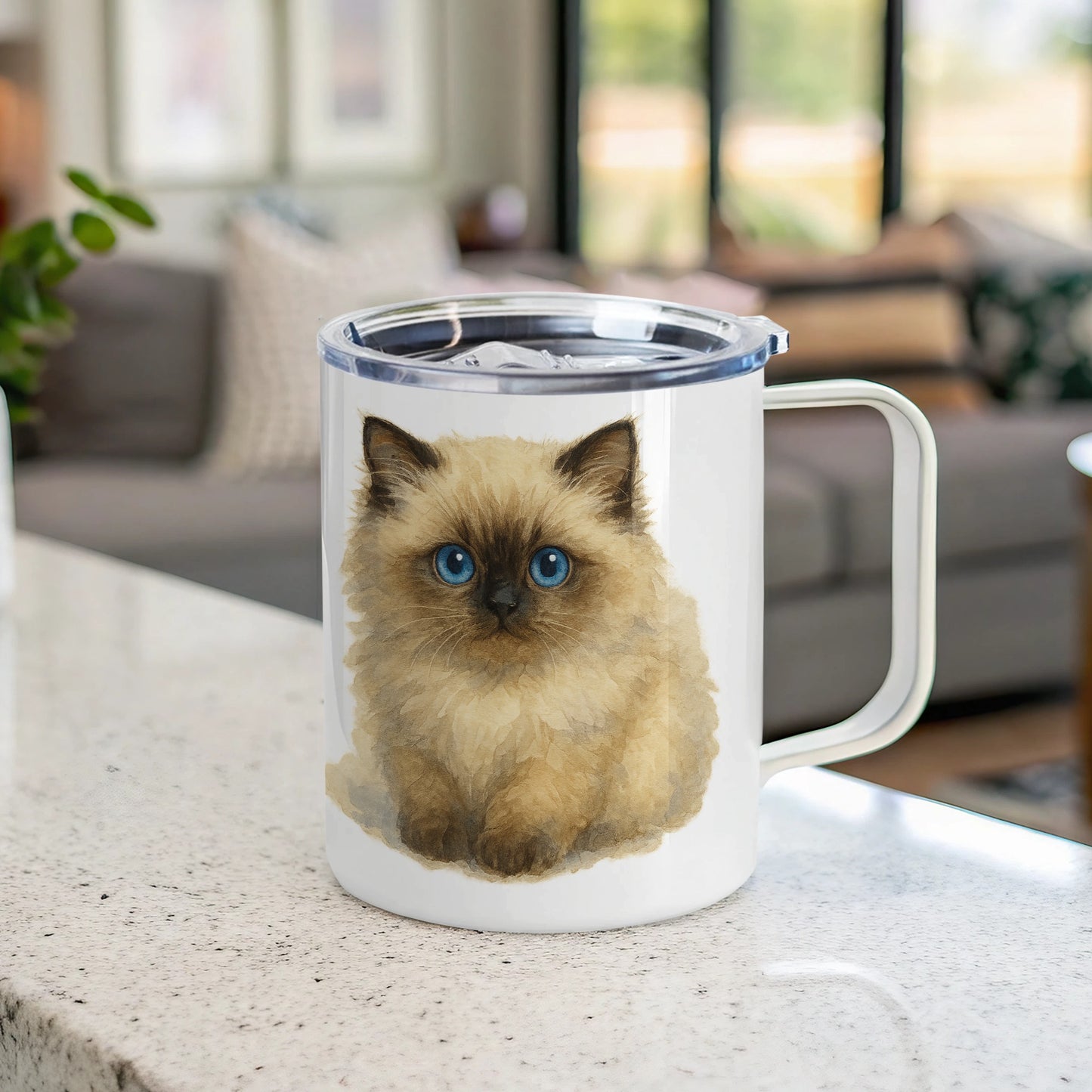Adorable Fluffy Blue-Eyed Cat Print Mug product