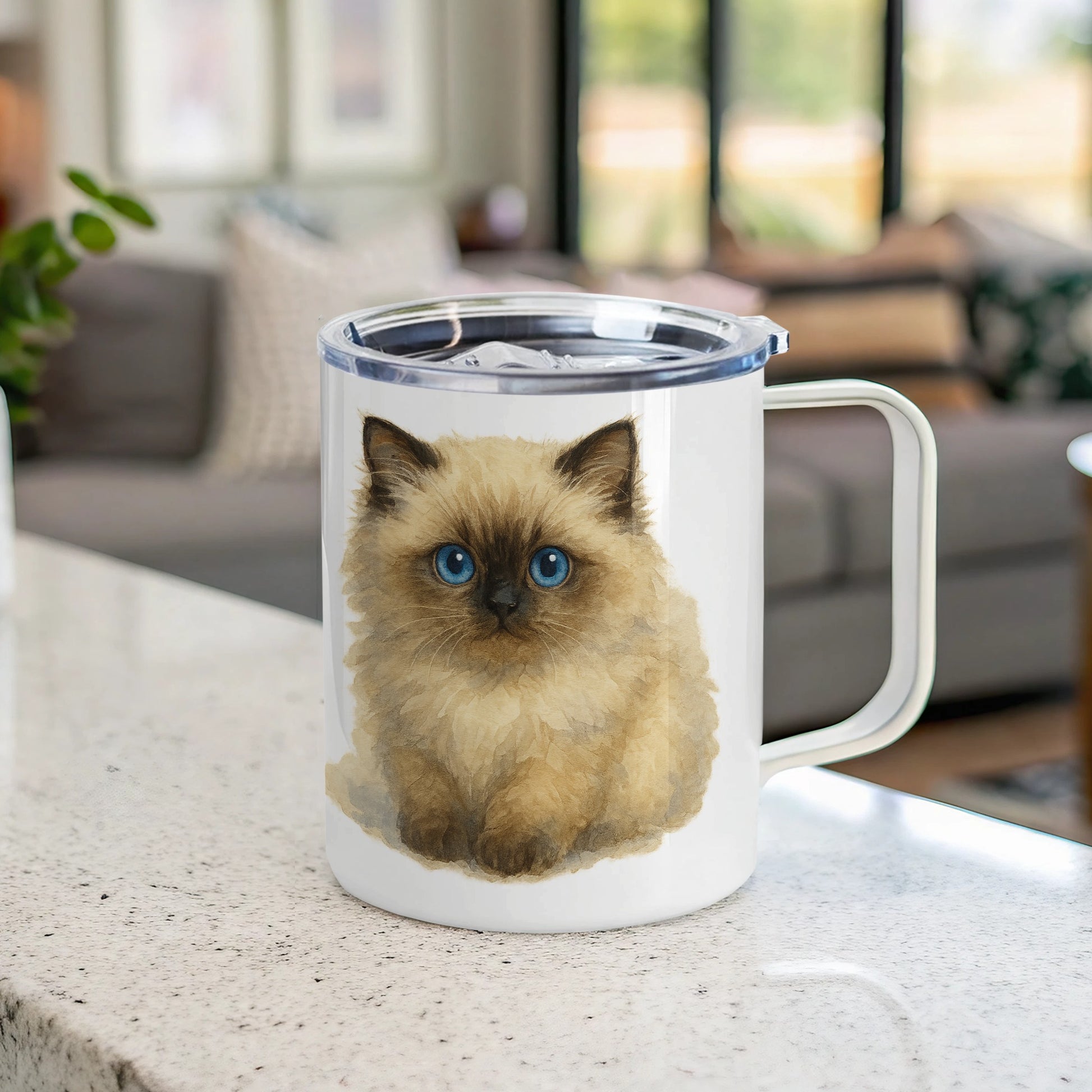 Adorable Fluffy Blue-Eyed Cat Print Mug product
