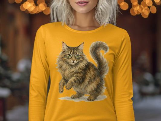 Cute Fluffy Cat Print Long Sleeve Shirt product type