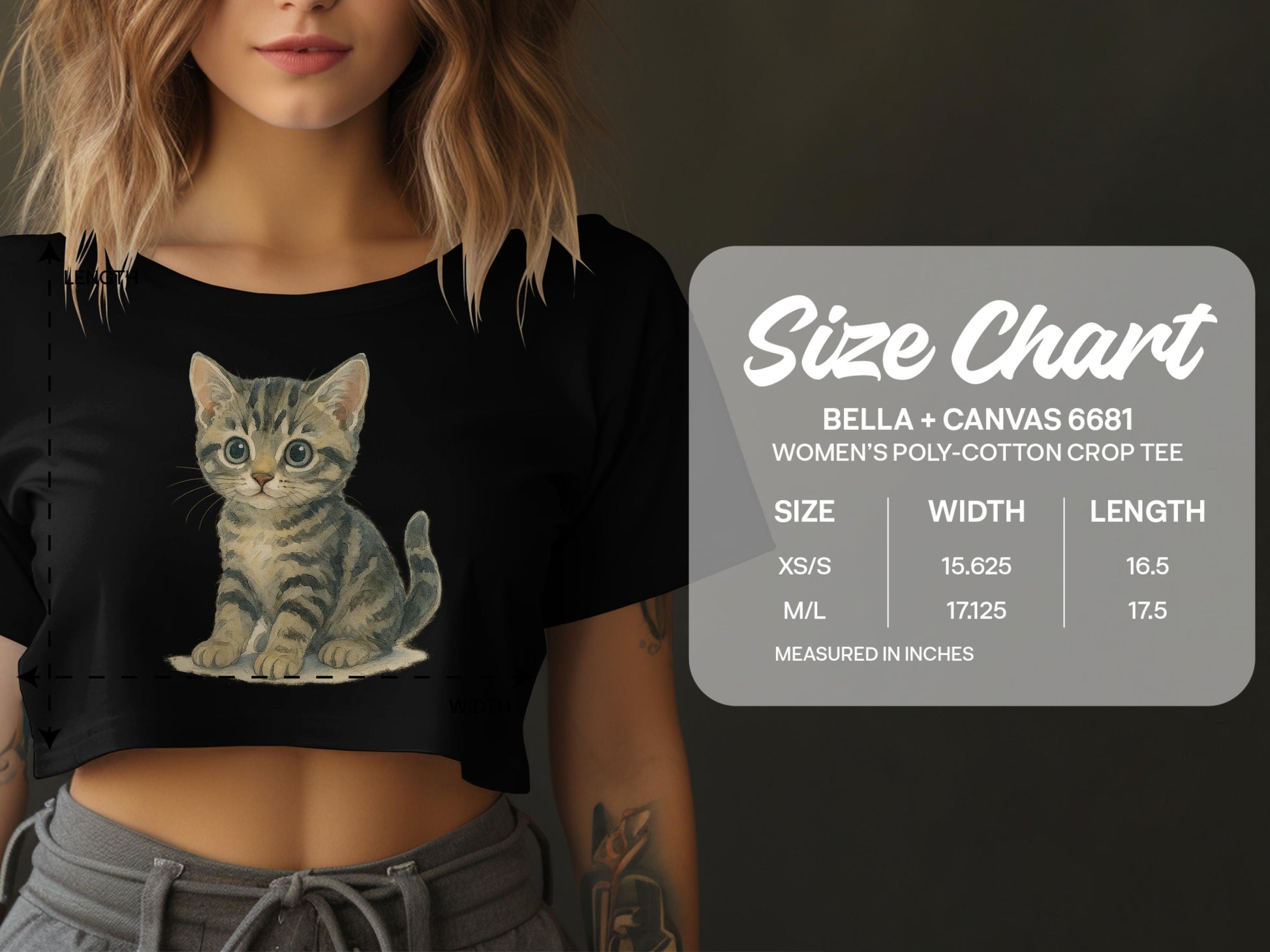 Womens Crop Tee with Adorable Kitten graphic product type