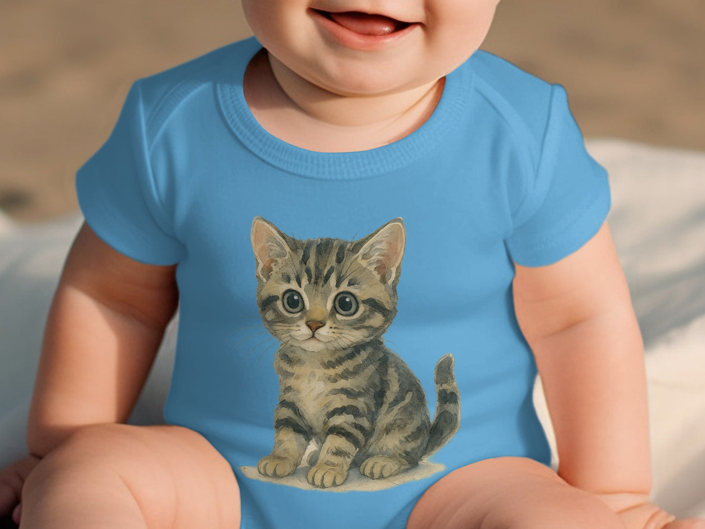 Cute Smiling Baby with Adorable Kitten on Onesie product