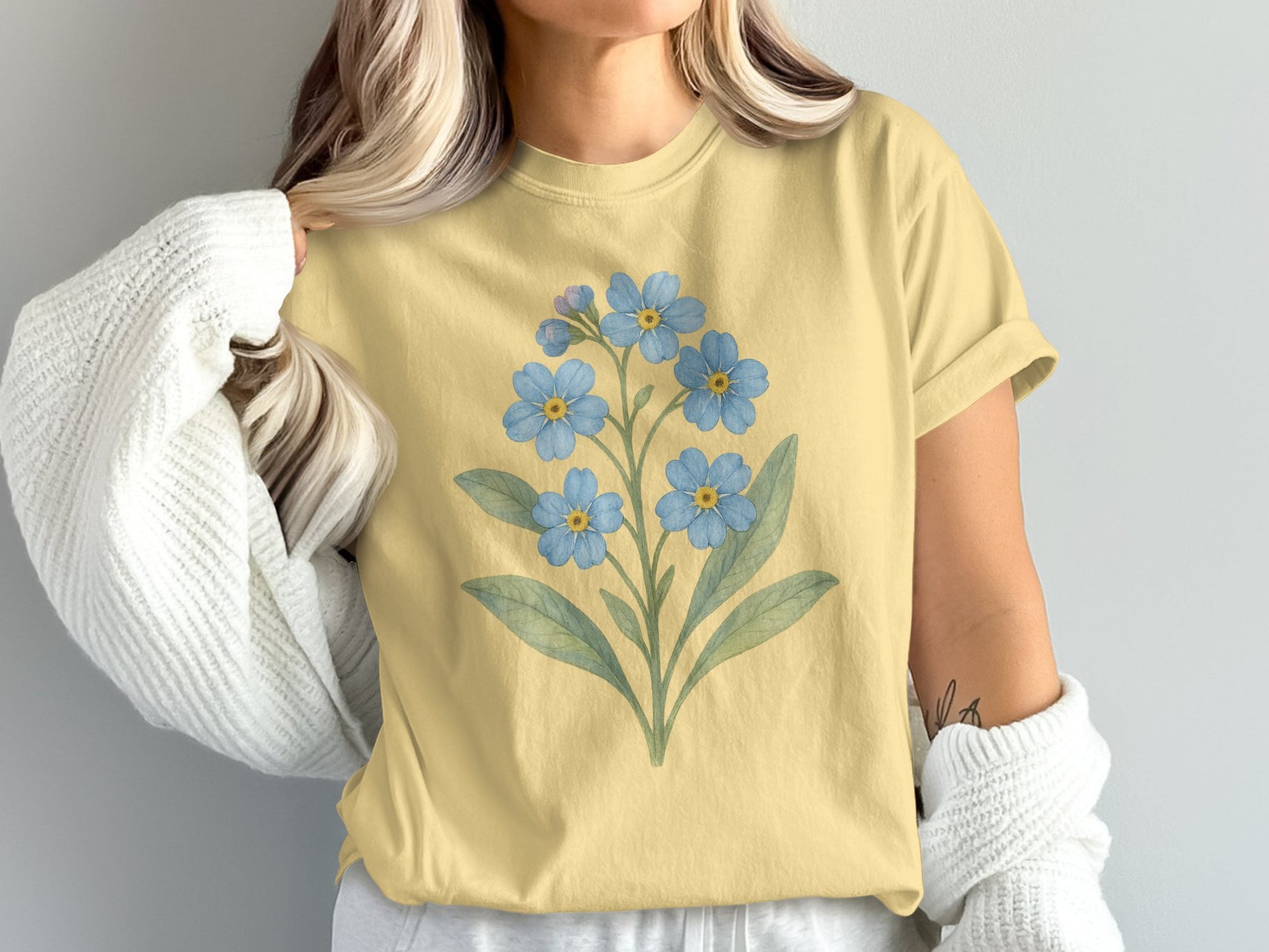 Blue Flower Illustration on Yellow Shirt product type
