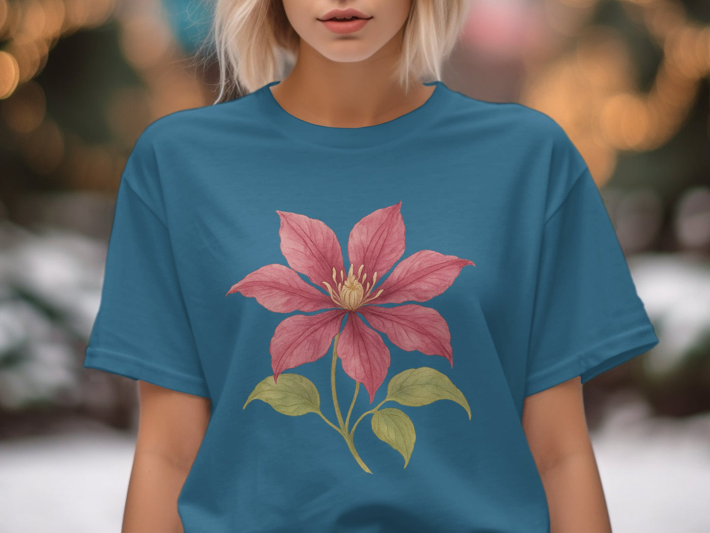 Blue T-shirt with Beautiful Pink Flower Design product type
