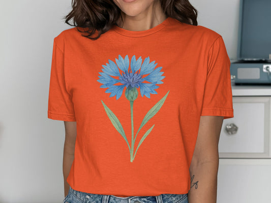Vibrant Blue Flower on Orange Short Sleeve Shirt product type