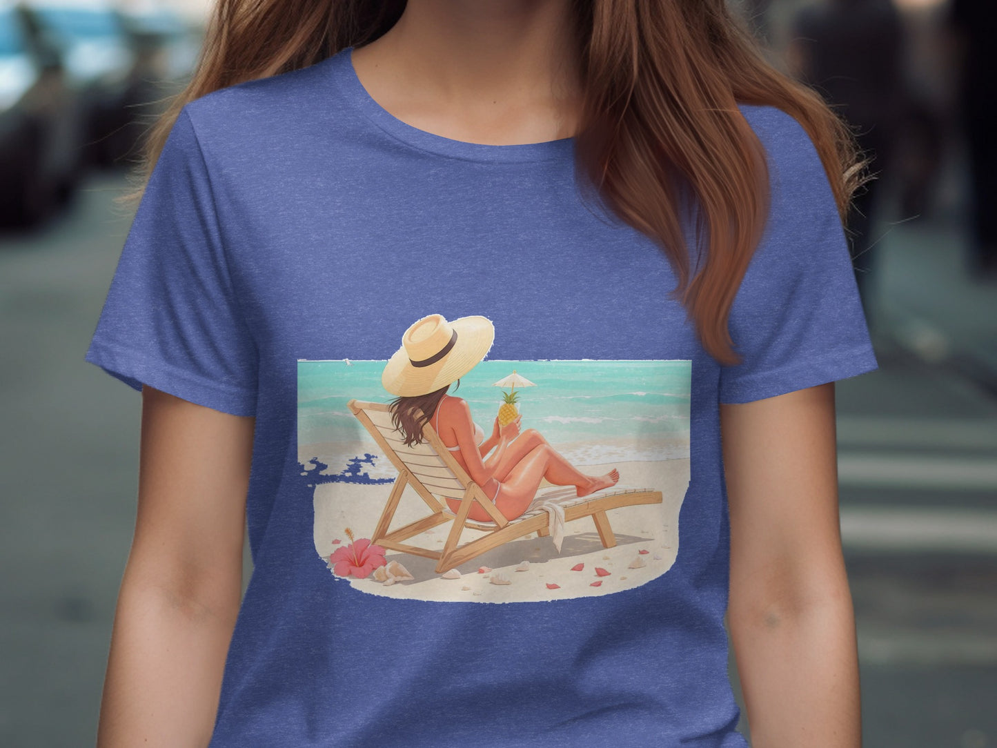 Relaxing Beach Scene Woman in Hat T-Shirt product type