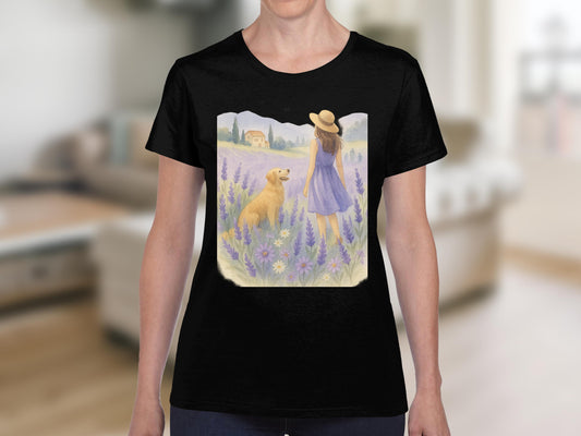 Woman and Dog in Lavender Field T-Shirt product