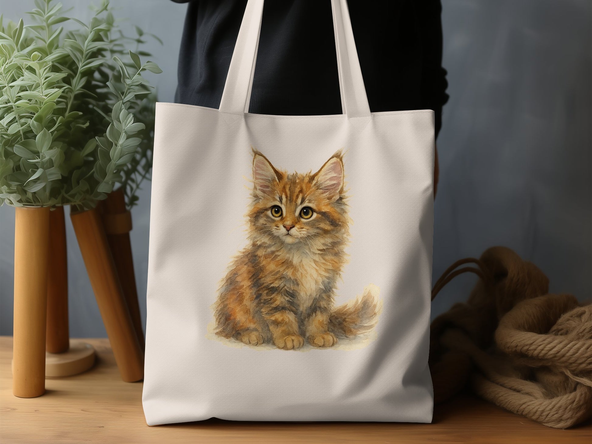 Adorable Fluffy Kitten Art on Shopper Tote Bag product
