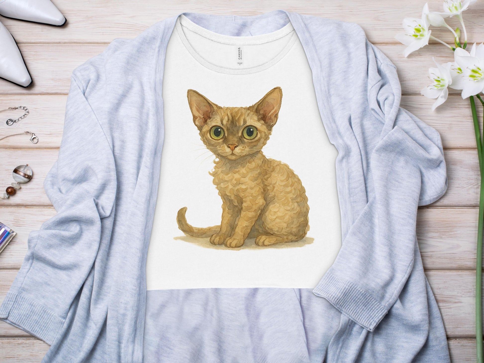 Adorable Kitten Illustration Print on Fashionable Shirt product