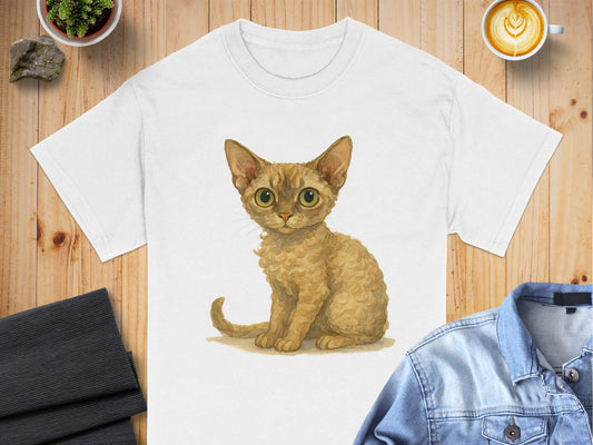 Adorable Curly Haired Cat Print T-shirt product type