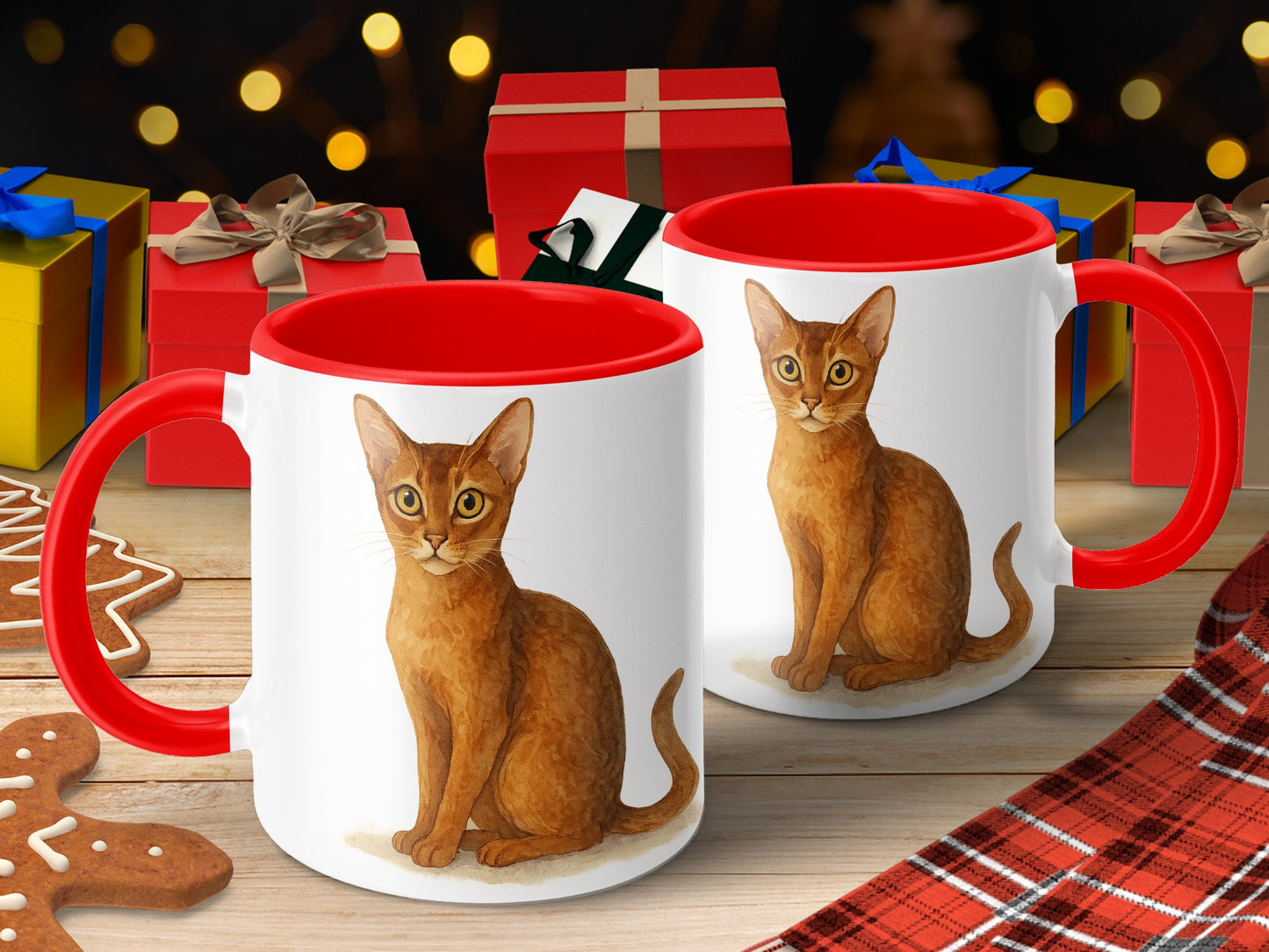 Adorable Cat Illustration Red Handle Mug product type