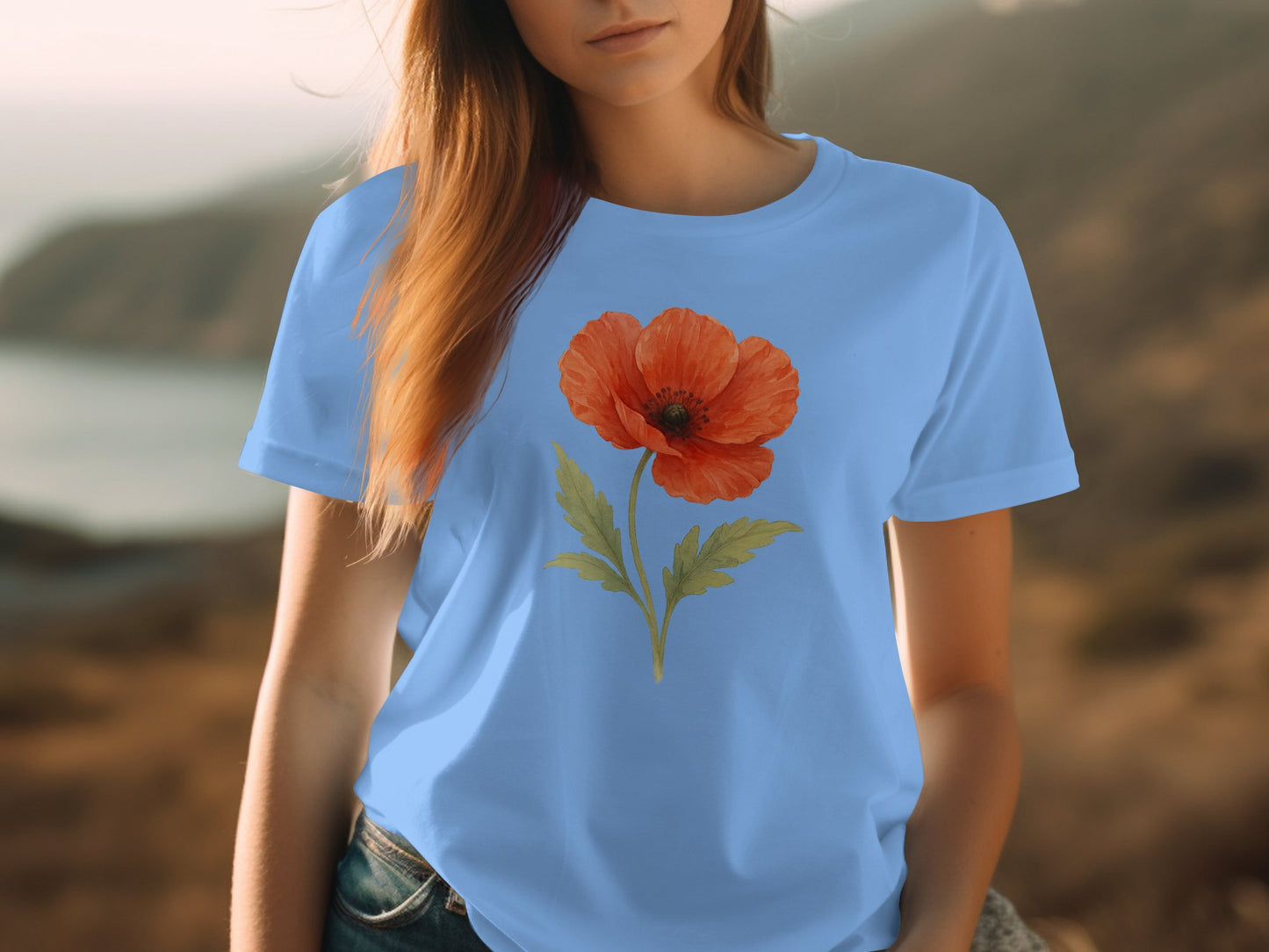 Vibrant Poppy Flower Graphic Tee in Blue product type