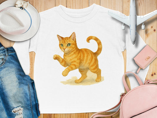 Cute Orange Cat Illustration on White Shirt product