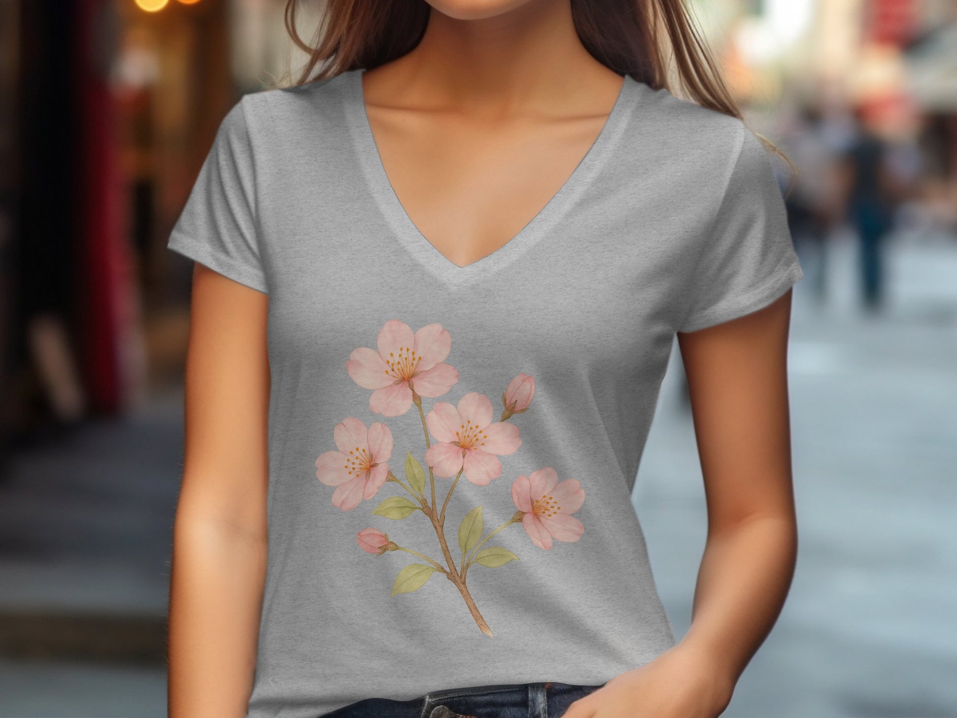 Beautiful Floral Blossom Design on Grey Tee product