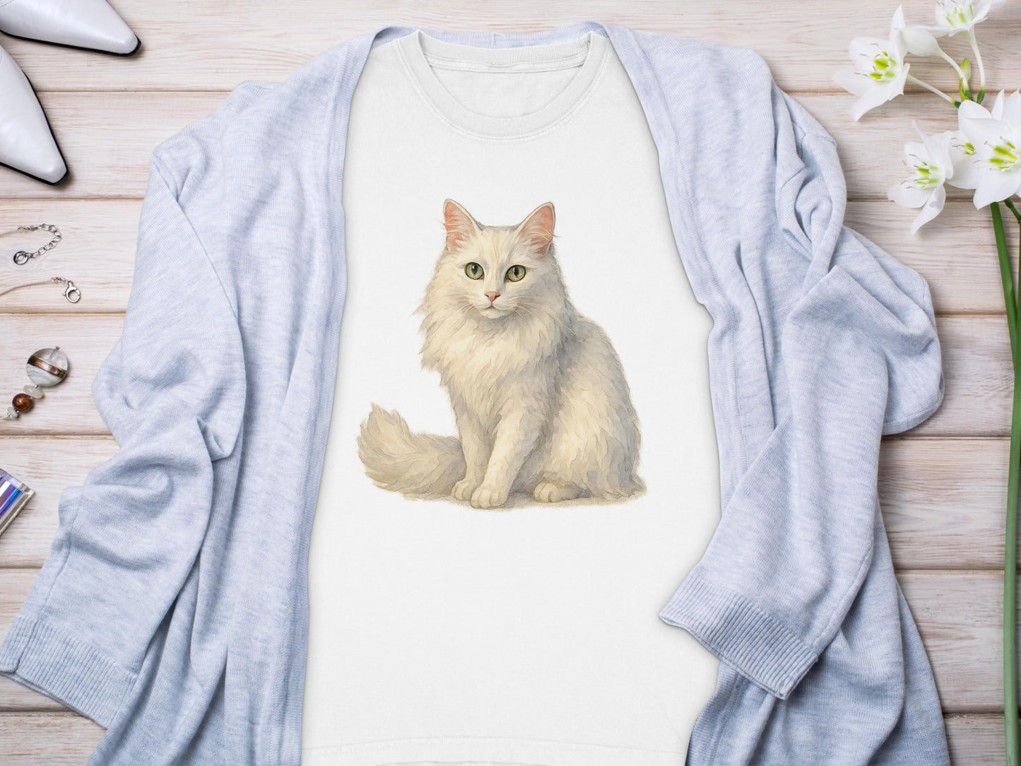 Adorable White Cat Illustration on Casual product