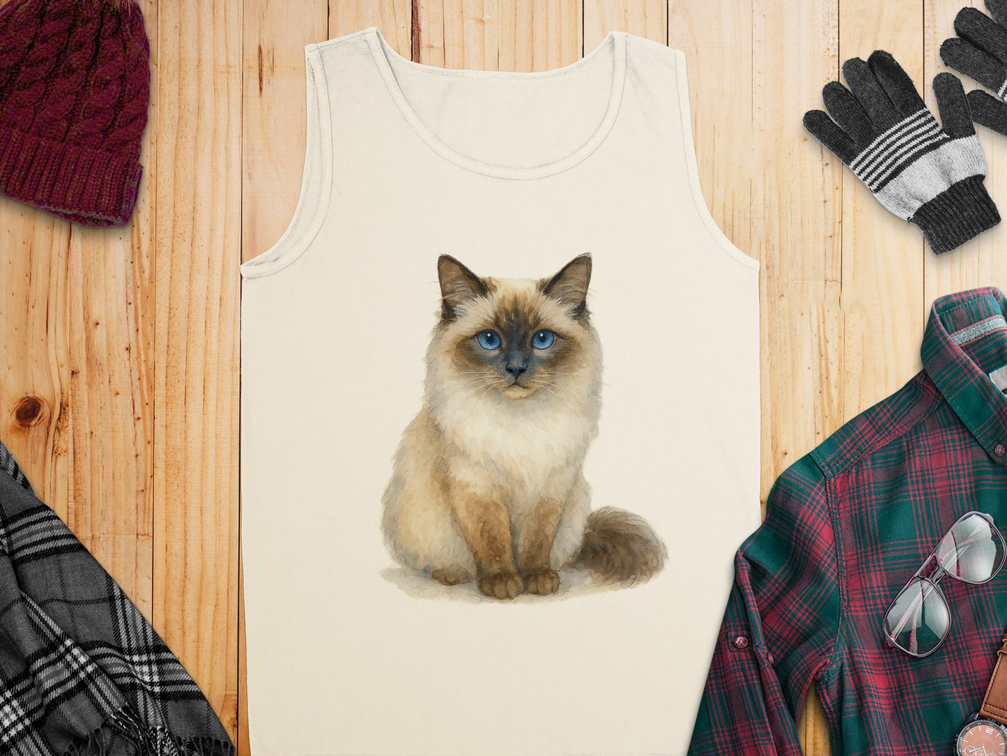 Fluffy Cat Illustration on Comfortable Tank Top product type