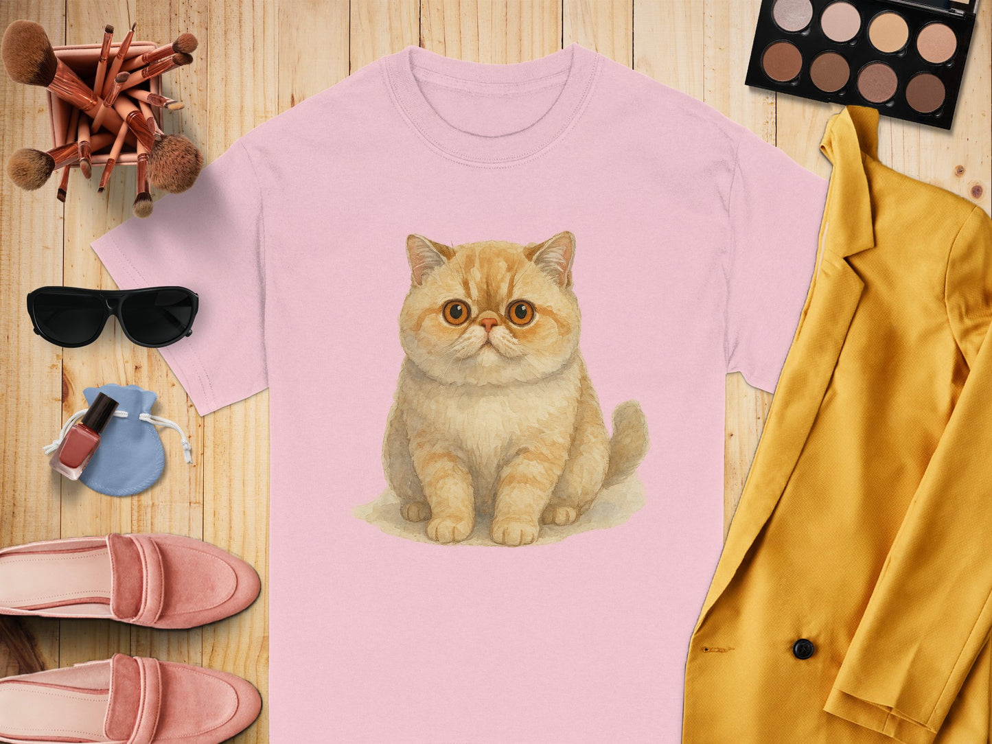 Cute Kitten Print Pink Short Sleeve Shirt product