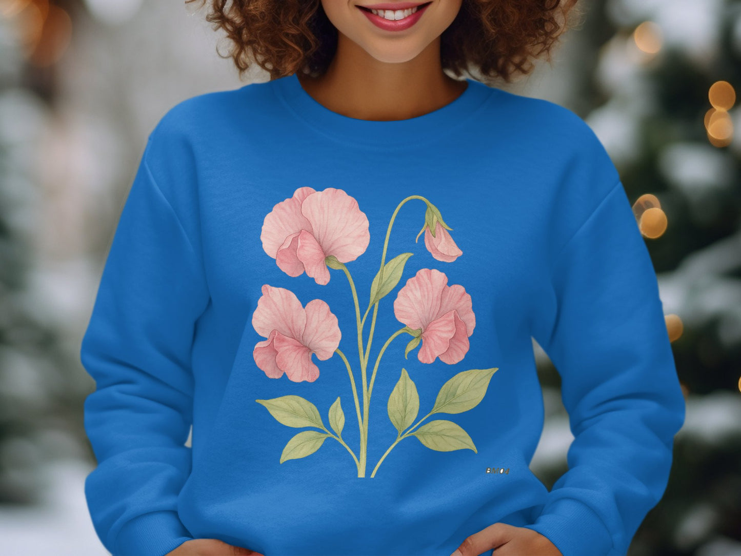 Charming Floral Print Blue Sweatshirt product