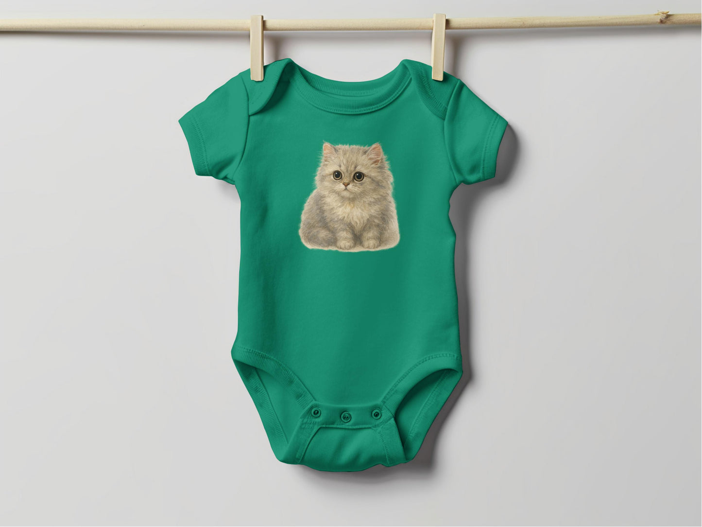 Cute Kitten Print Green Baby Onesie Adorable product type