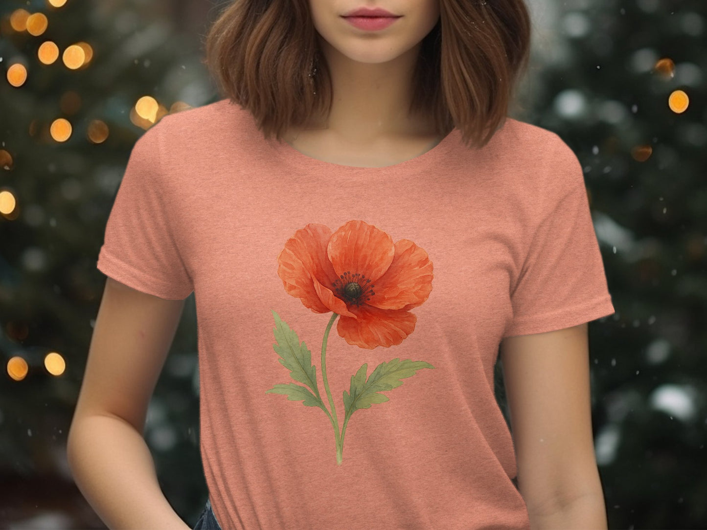 Bright Floral Design on Peach Tee Shirt product type