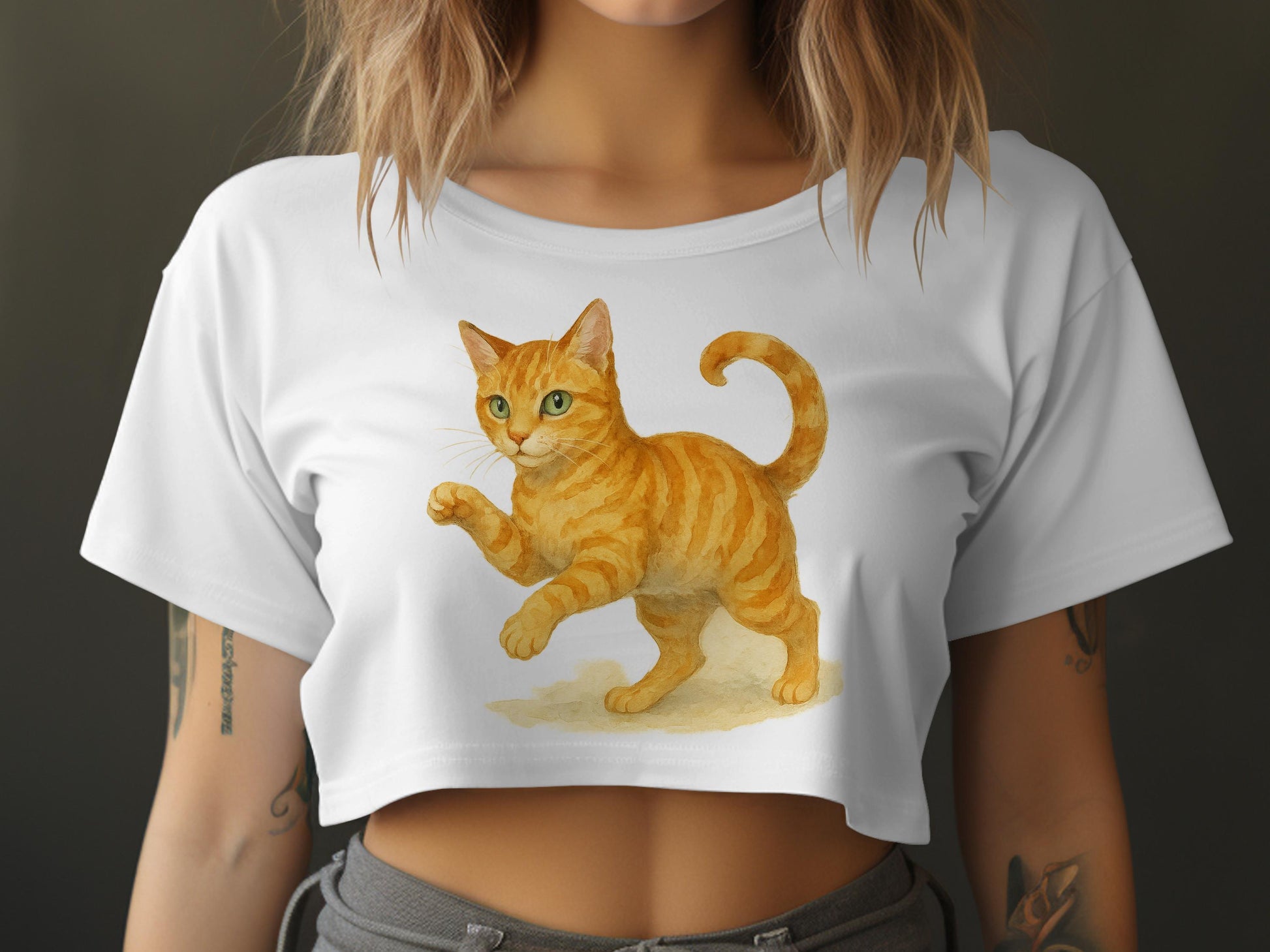 Cute Orange Tabby Cat Design on Cropped T-Shirt product type