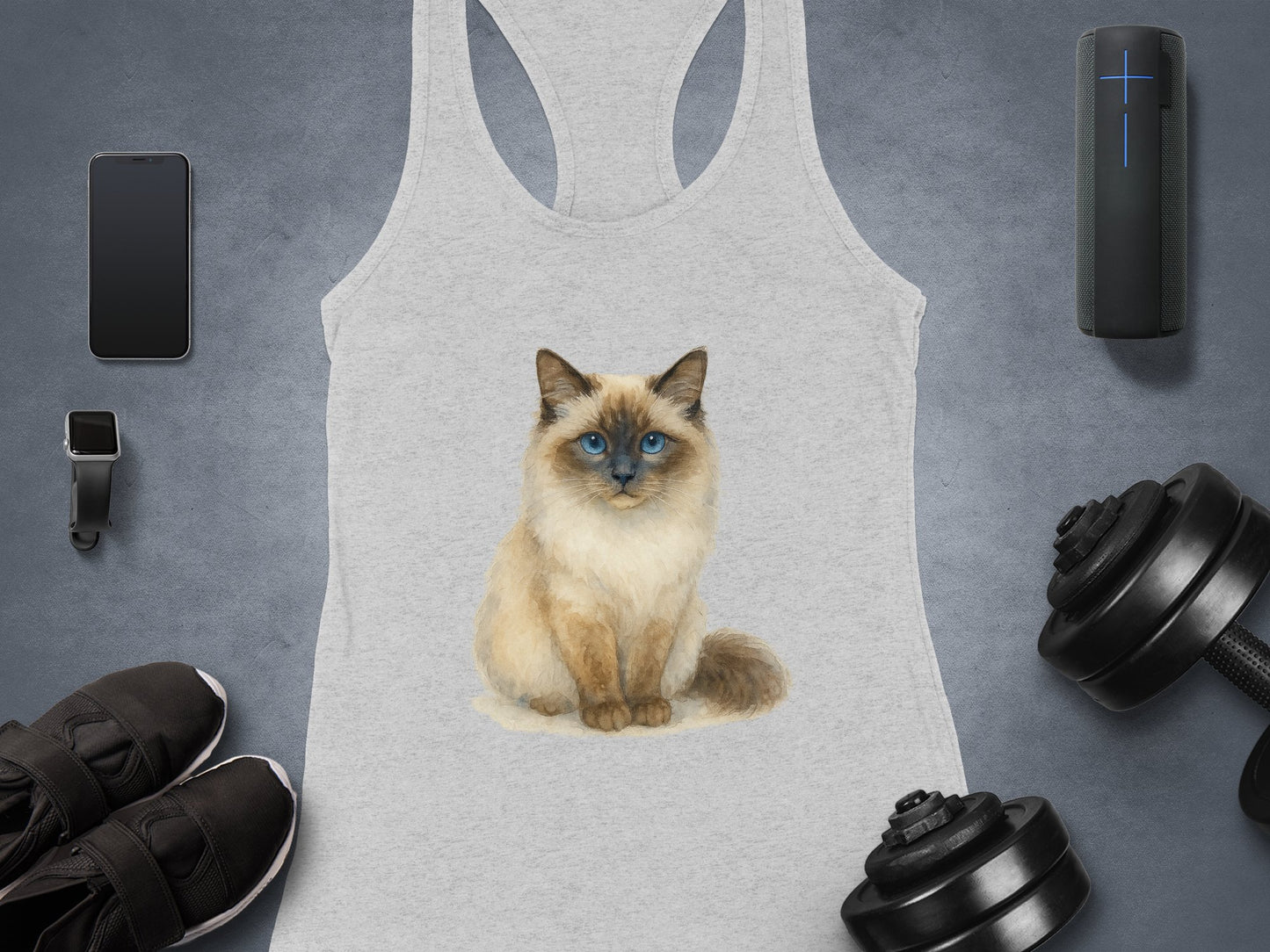 Cute Blue-Eyed Cat Illustration on Stylish Tank Top product
