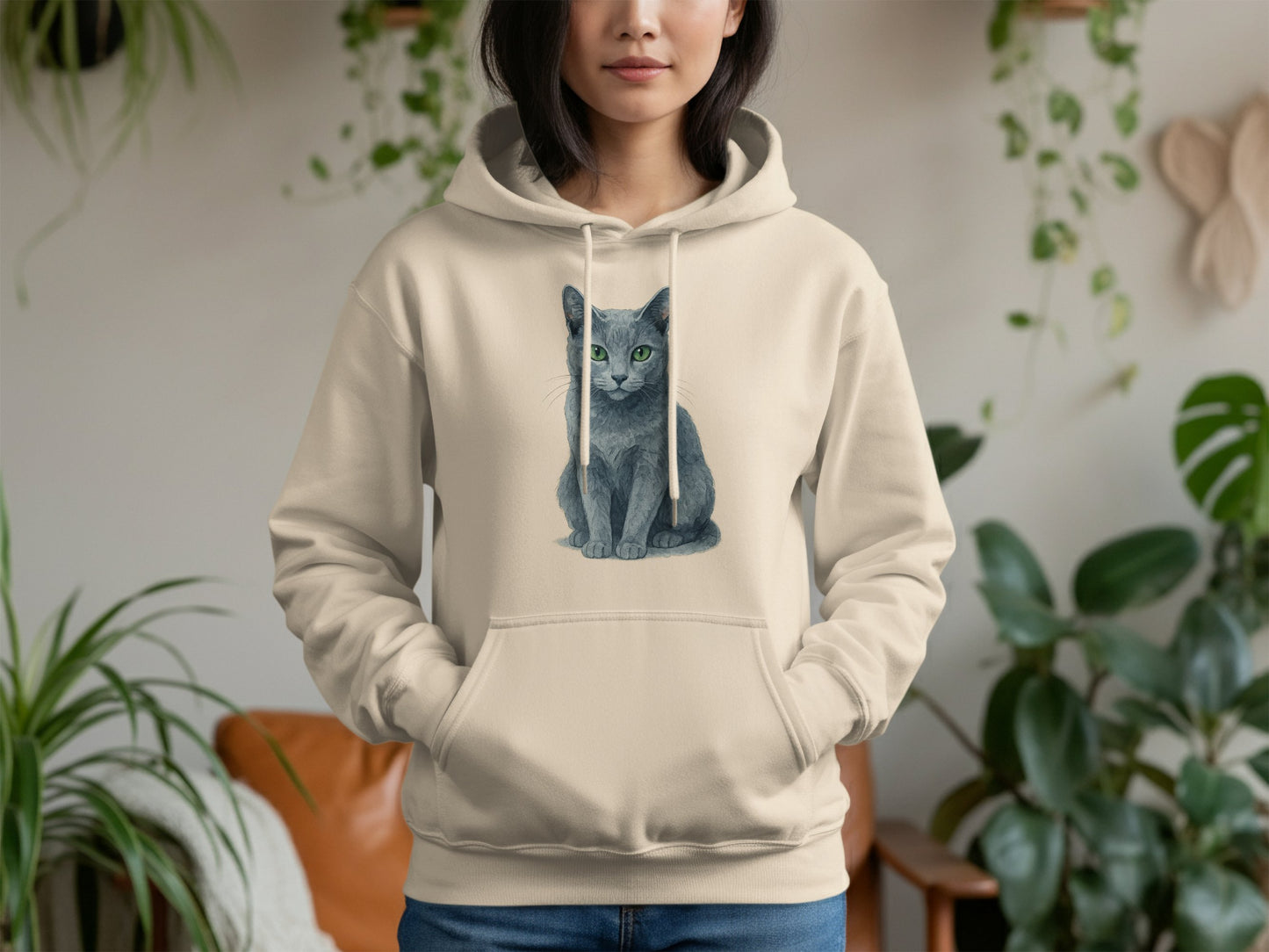 Cute Grey Cat Print Hoodie Comfortable Stylish Product