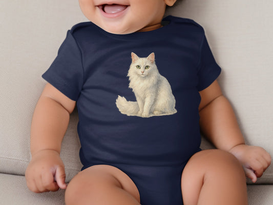 Adorable Baby Onesie With White Cat Design product type