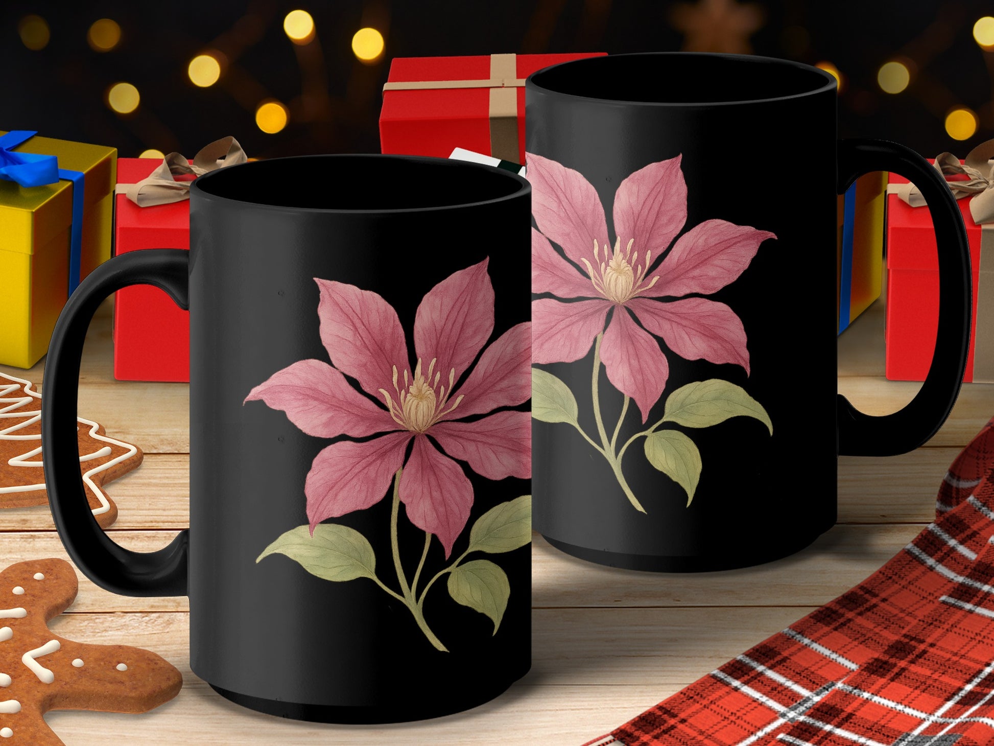 Festive Flower Design Black Holiday Mug product type