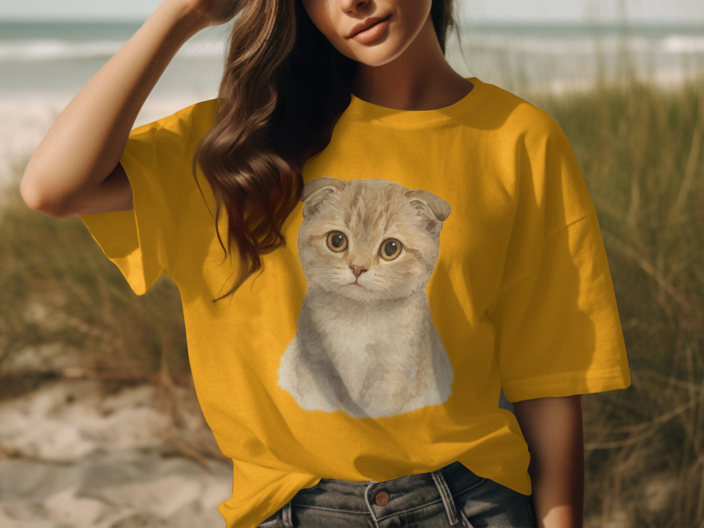 Cute Kitten Graphic Design Yellow T-Shirt product type