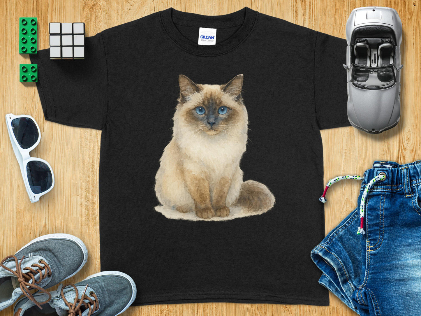 Adorable Fluffy Cat Print Youth T-Shirt product type