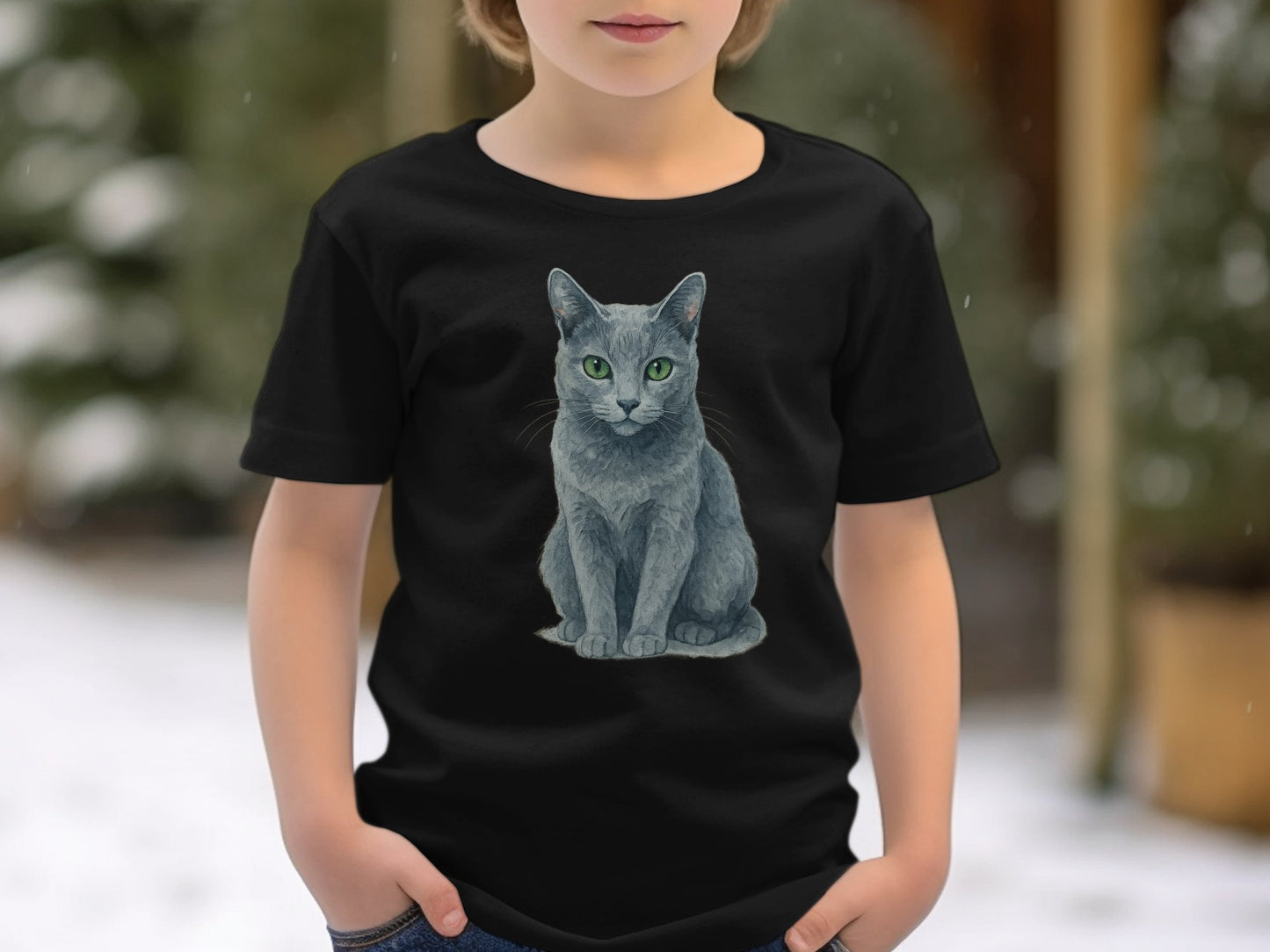 Kids T-shirt with Realistic Gray Cat Print product type