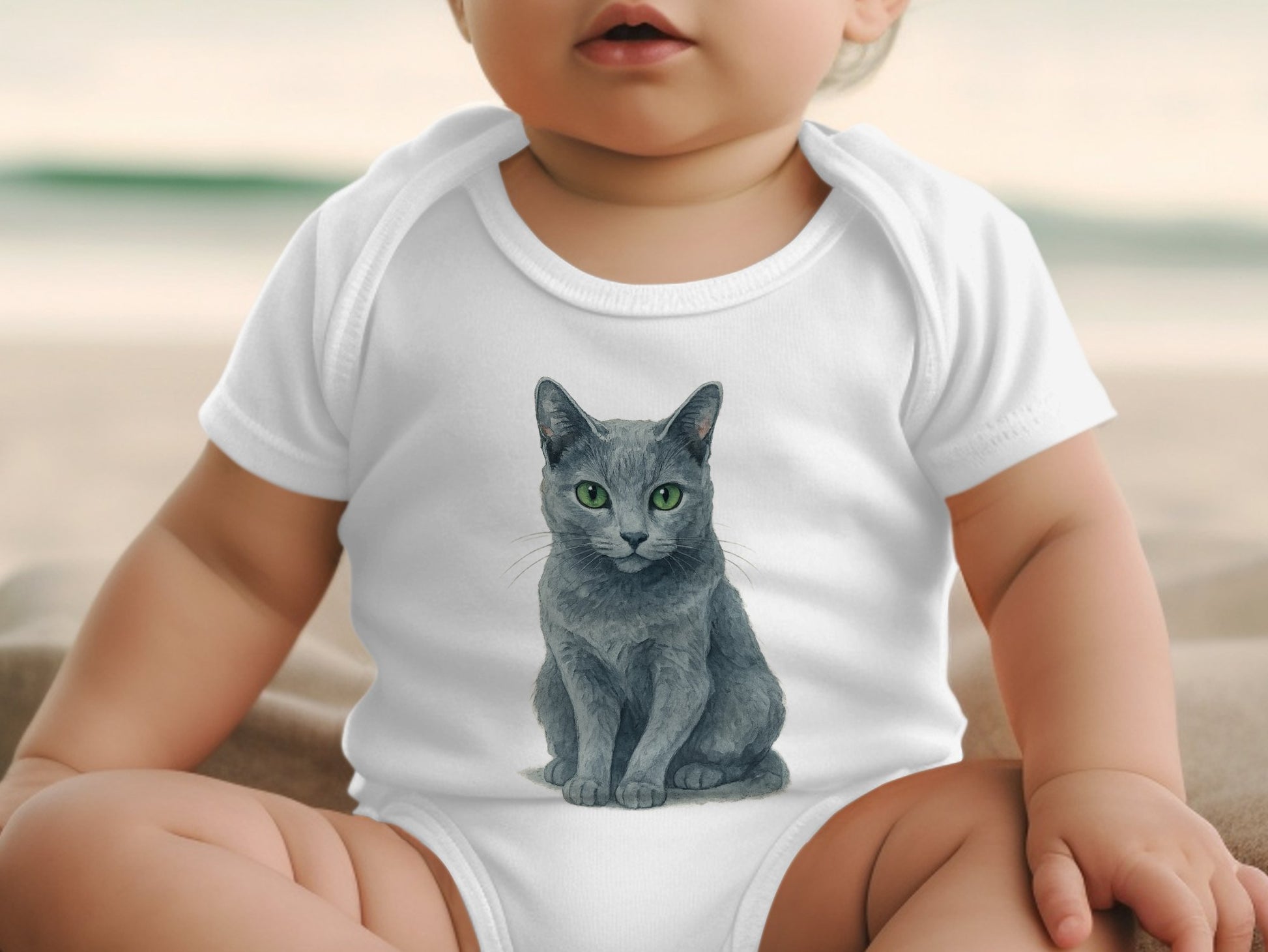 Adorable Baby Onesie with Cute Grey Cat Design product