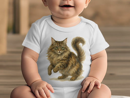 Adorable Baby Bodysuit Featuring Cute Fluffy Cat product