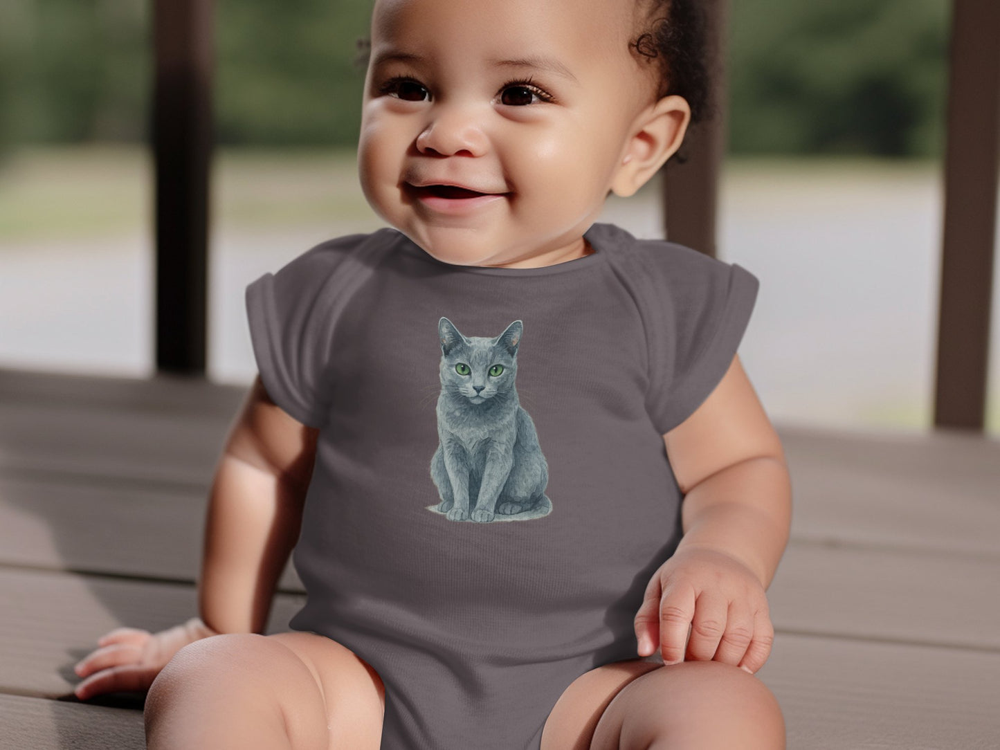 Adorable Baby Onesie with Cute Gray Cat Print product