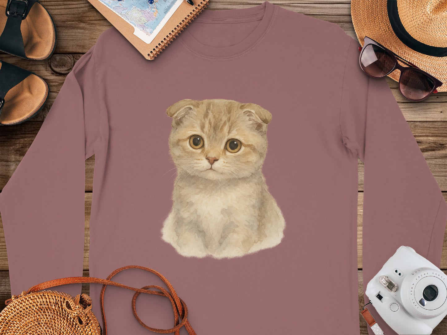 Cute Scottish Fold Kitten Design Long Sleeve Shirt product type