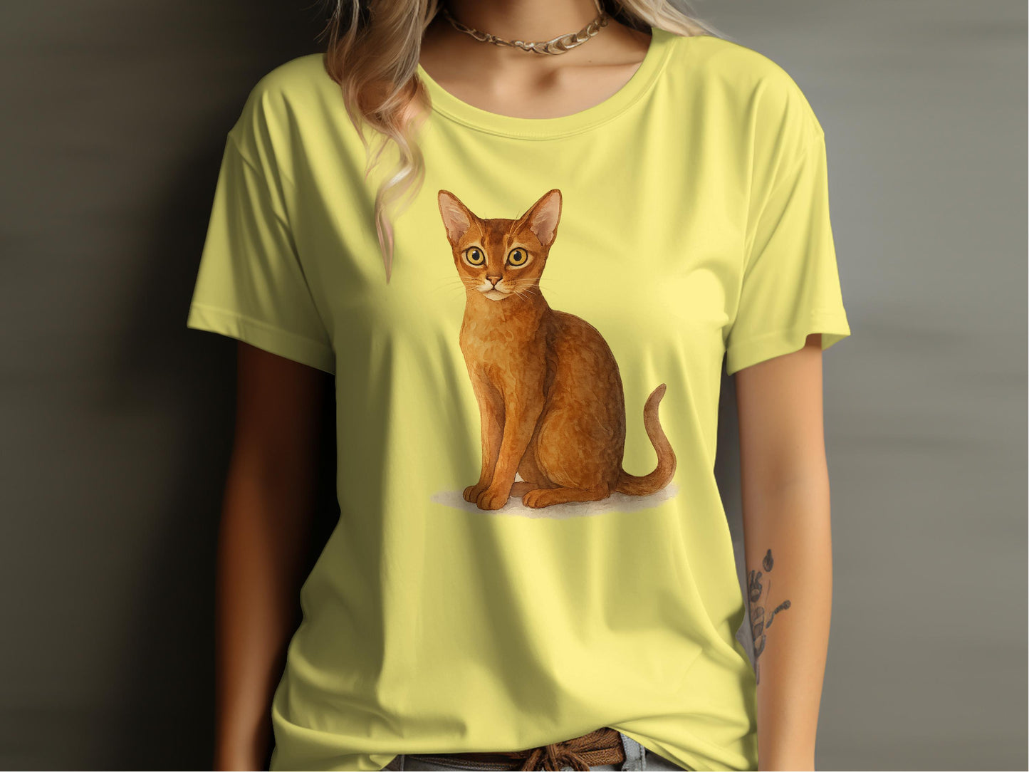 Cute Cat Print Yellow T-shirt for Women Casual product type