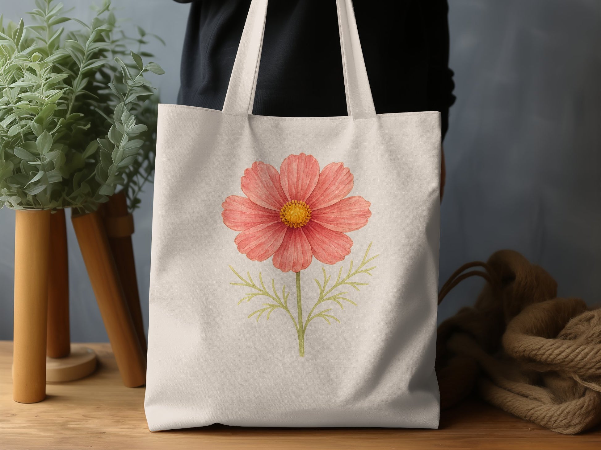 Floral Design Tote Bag Displaying Pink Flower product